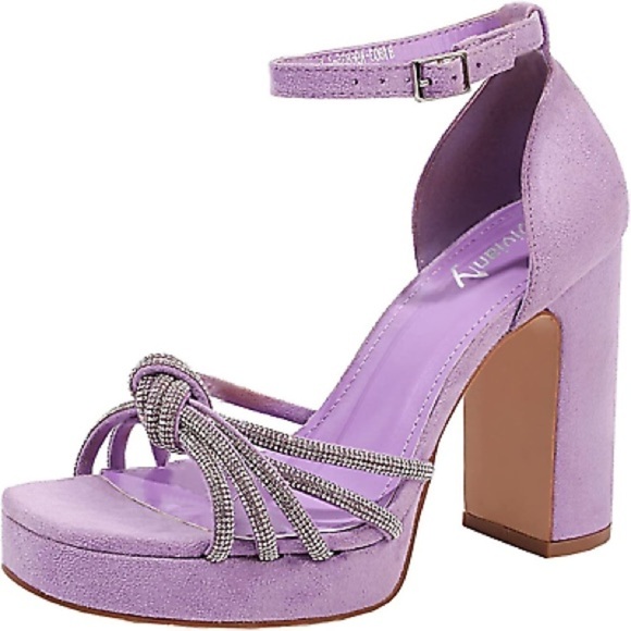 Vivian NY Lavender Platform Heels Rhinestone Bow 4.5” - Picture 2 of 8